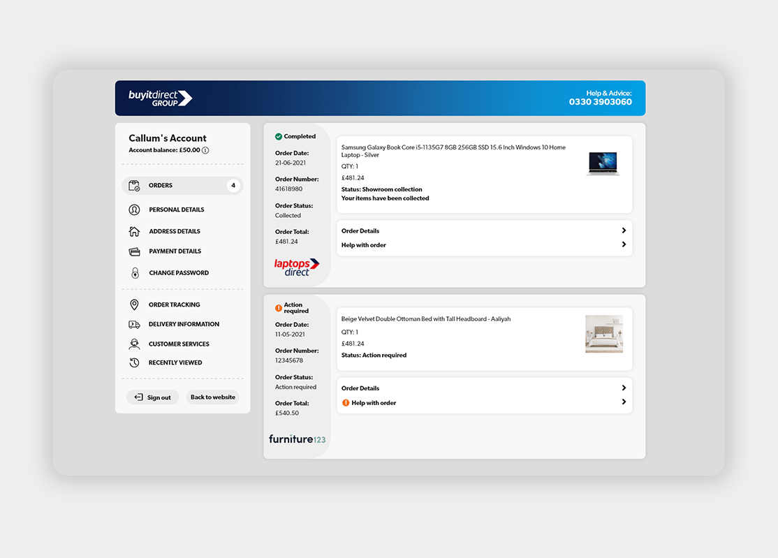 Customer Account redesign concept